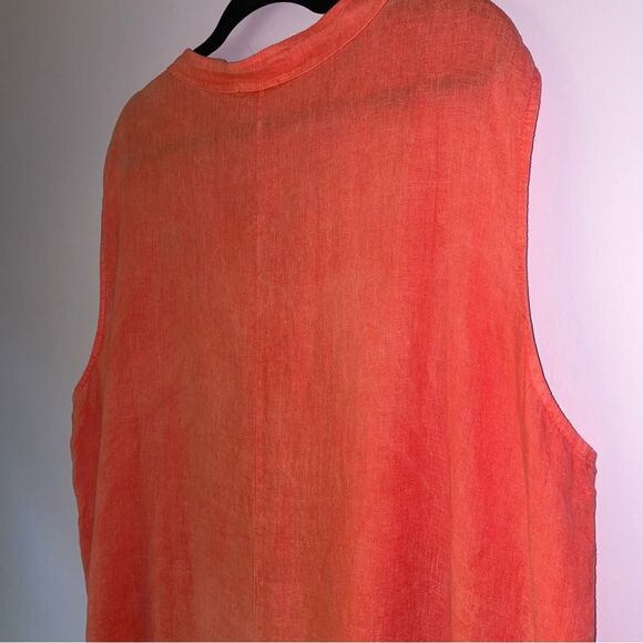 Alessia Pacini 2X 100% Linen Dress Midi Sleeveless Lace Split Neck - Picture 8 of 9